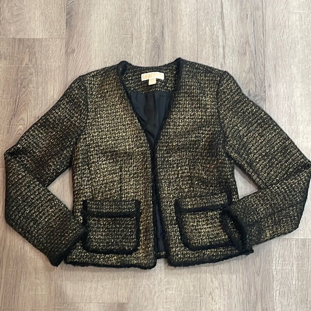 Michael Kors Blank and Gold Tweed Suit Fashion Blazer Size 2